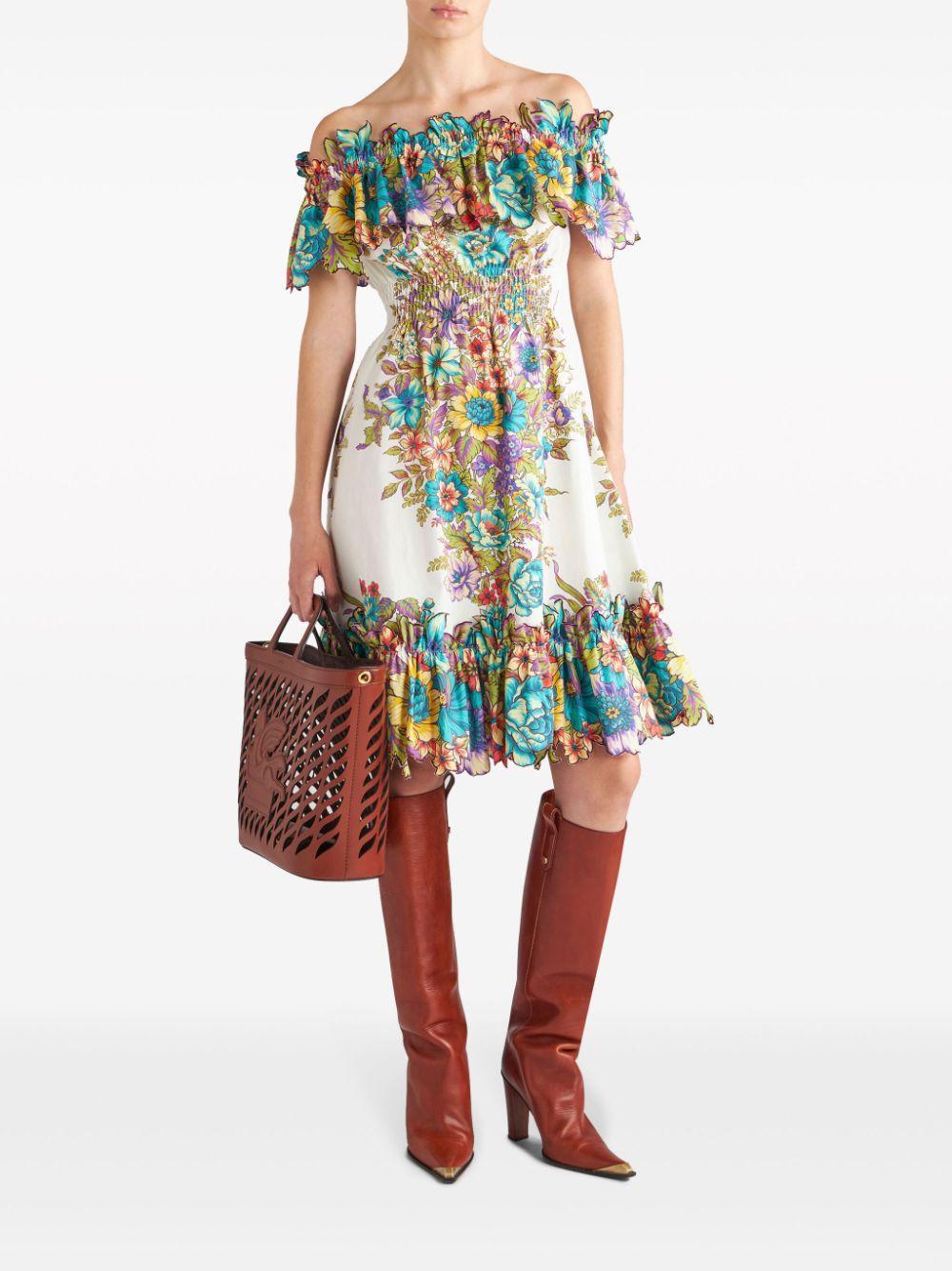 floral-print off-shoulder cotton dress Product Image