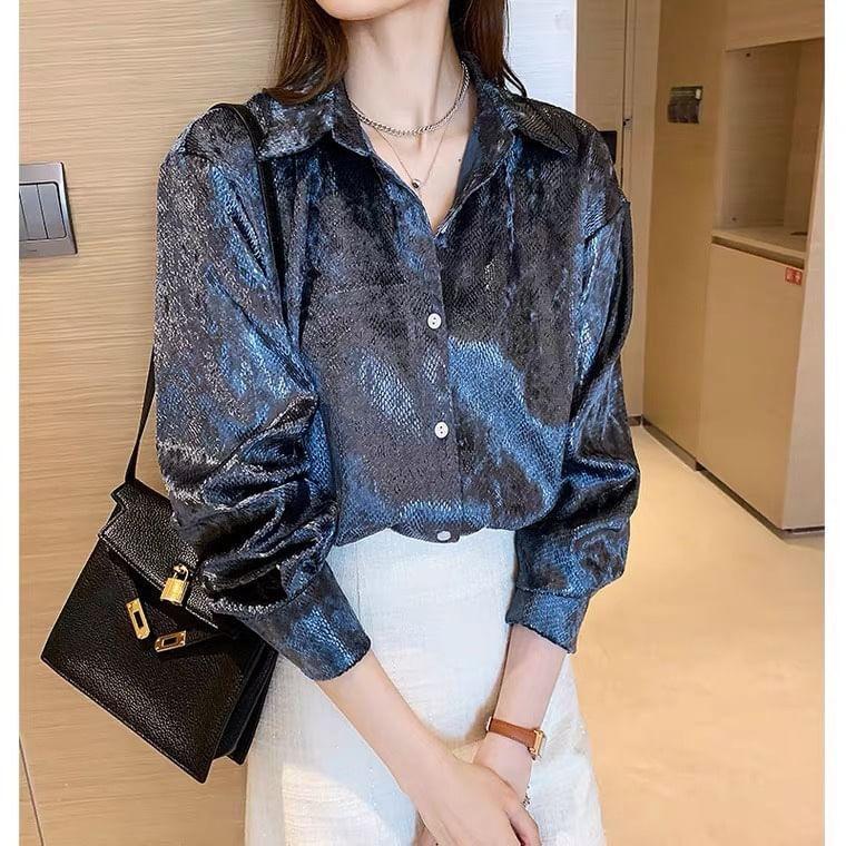 Long-Sleeve Sequin Shirt Product Image