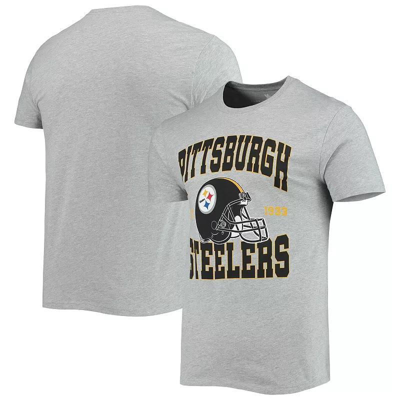Mens Junk Food Heathered Gray Pittsburgh Steelers Helmet T-Shirt Product Image