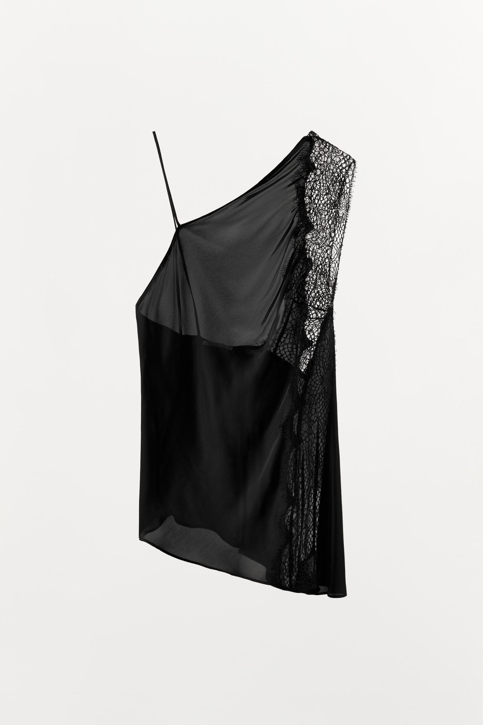 ASYMMETRIC SATIN EFFECT LACE TOP Product Image