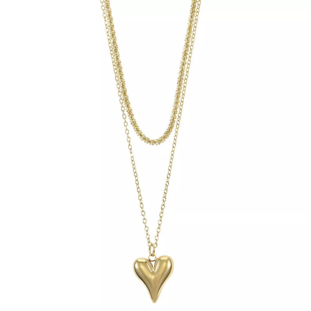 City Luxe Gold Tone Duo Chain Heart Charm Necklace, Women's, Size: 16/18+3" Product Image