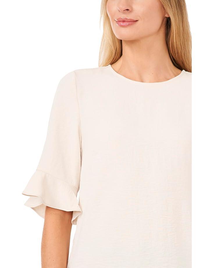 Women's CeCe Elbow Sleeve Ruffle Cuff Crew Neck Blouse Product Image