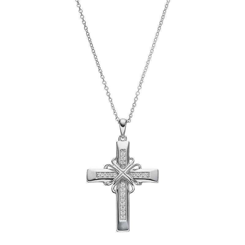 Sentimental Expressions Sterling Silver Cubic Zirconia Steadfast Love Cross Necklace, Womens White Product Image