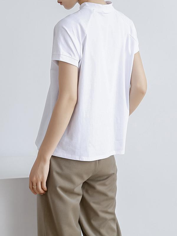 Casual Short Sleeves Loose Solid Color Stand Collar T-Shirts Tops Product Image