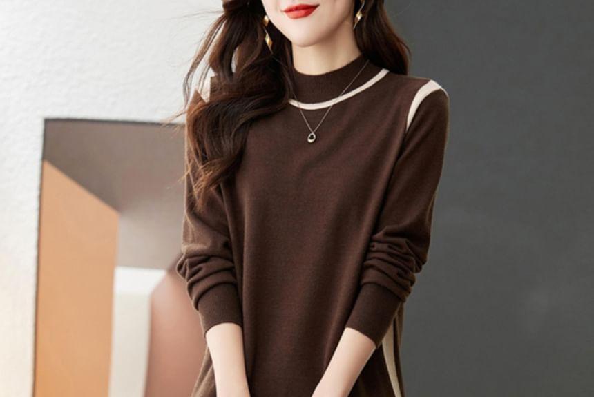 Long-Sleeve Crew Neck Striped Sweater Dress Product Image