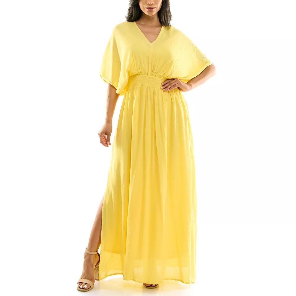 Women's Nina Leonard Smocked Maxi Dress, Size: Large, Bright Green Product Image