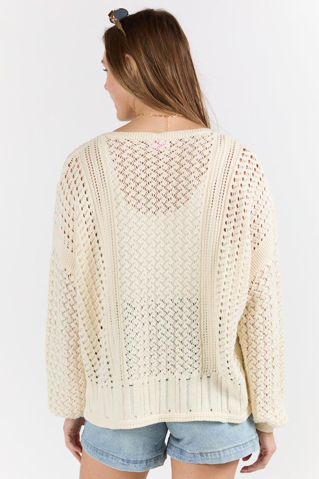 Morning Markets Cream Open Knit V-Neck Sweater Product Image
