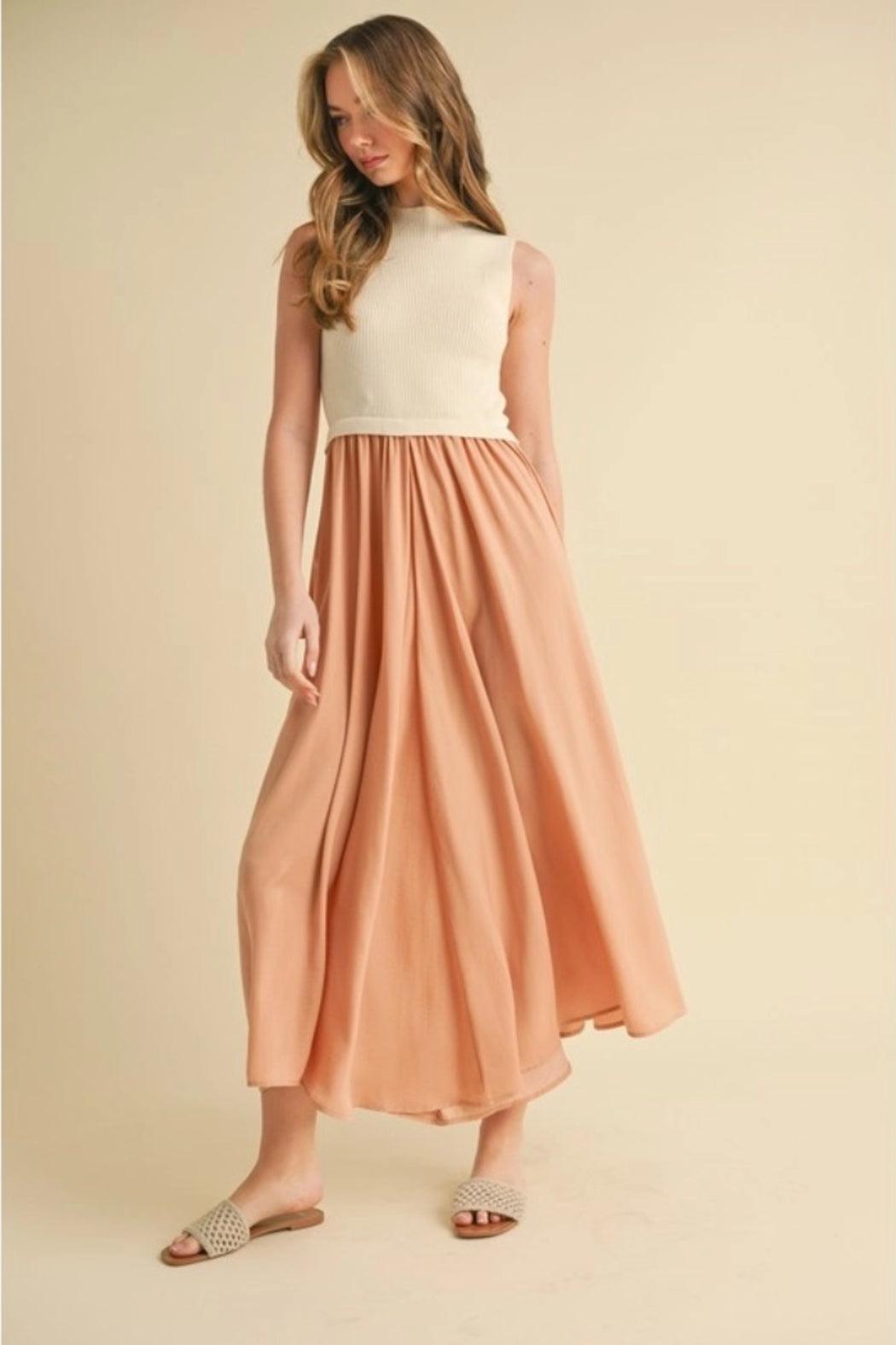Sleeveless Sweater and Satin Midi Dress Product Image