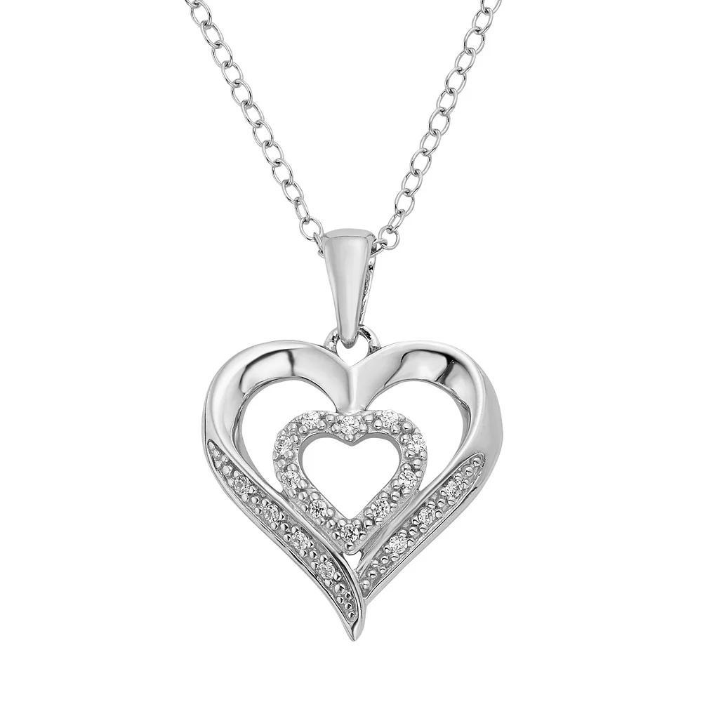 1/10 Carat T.W. Diamond Sterling Silver Double Heart Pendant Necklace, Women's, Size: 16", White Product Image