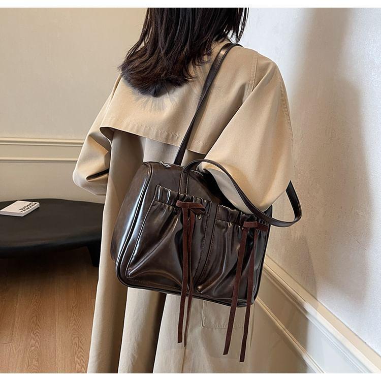 Faux Leather Ribbon Accent Shoulder Bag Product Image