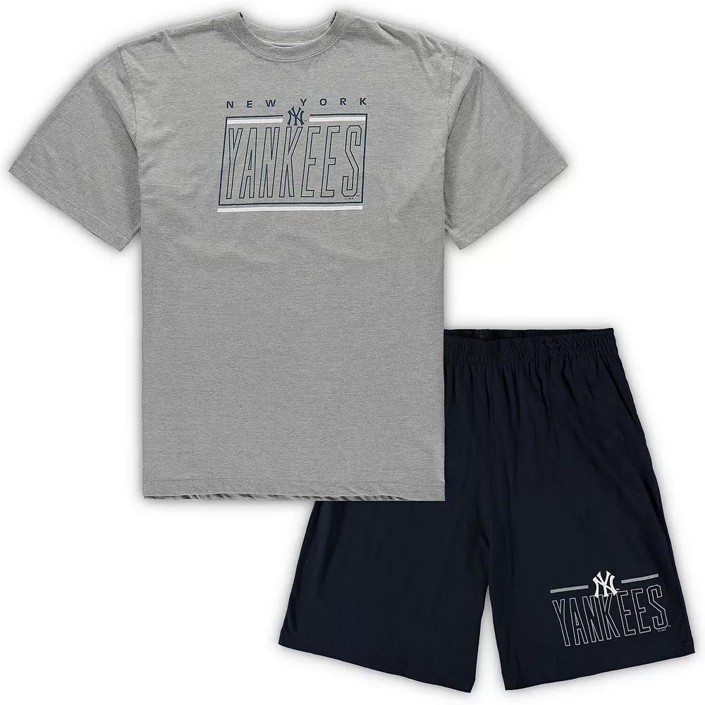 Men's Concepts Sport Heathered Gray/Navy New York Yankees Big & Tall T-Shirt & Shorts Sleep Set, Size: 4XB, Grey Product Image