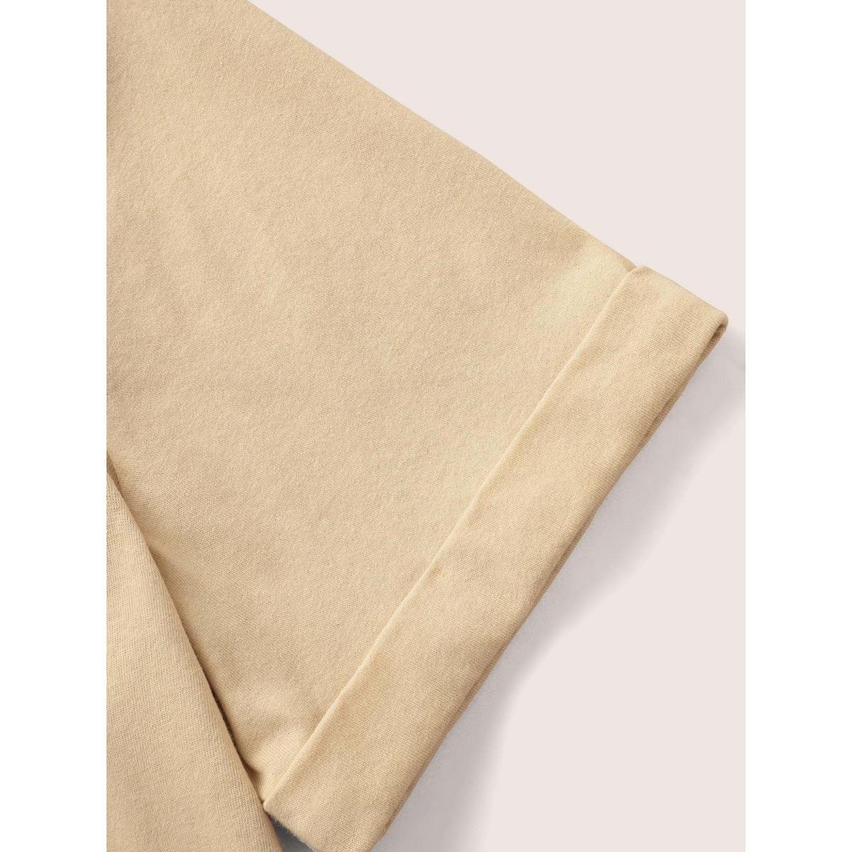 Plus Size Cotton Solid Patched Pocket Cuffed Sleeve T-shirt Champagne Women Casual Roll Hem Round Neck Everyday T-shirts BloomChic 12/L Product Image