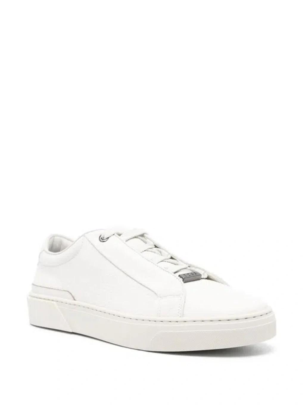 HUGO BOSS Logo-plaque Leather Sneakers In White Product Image