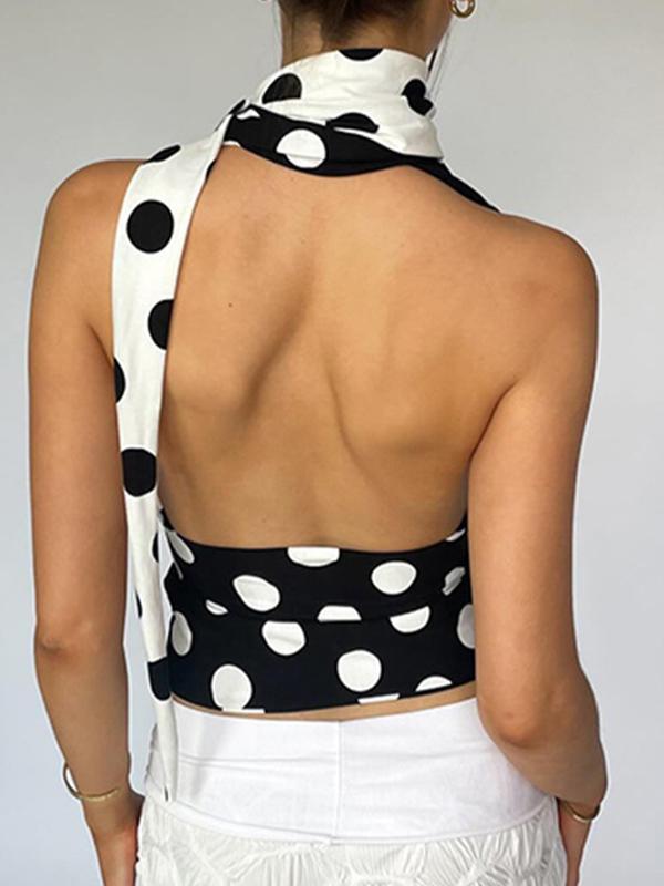 Polka Dot V-Neck Sexy Halter Vest Product Image