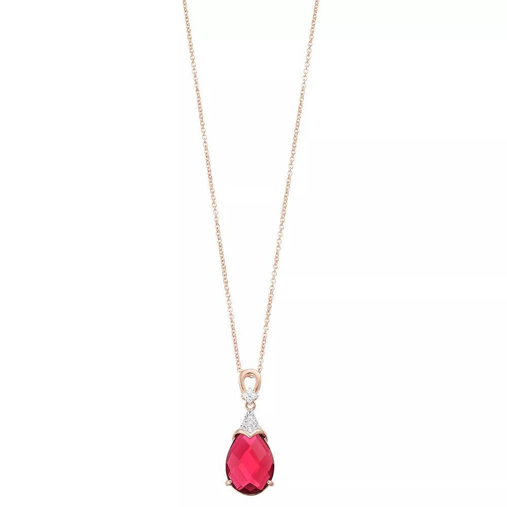 18k Rose Gold Over Silver Red & Clear Cubic Zirconia Teardrop Necklace, Womens Rose Gold Tone Product Image