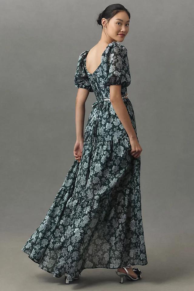 V. Chapman Emma V-Neck A-Line Brocade Cutout Maxi Dress Product Image