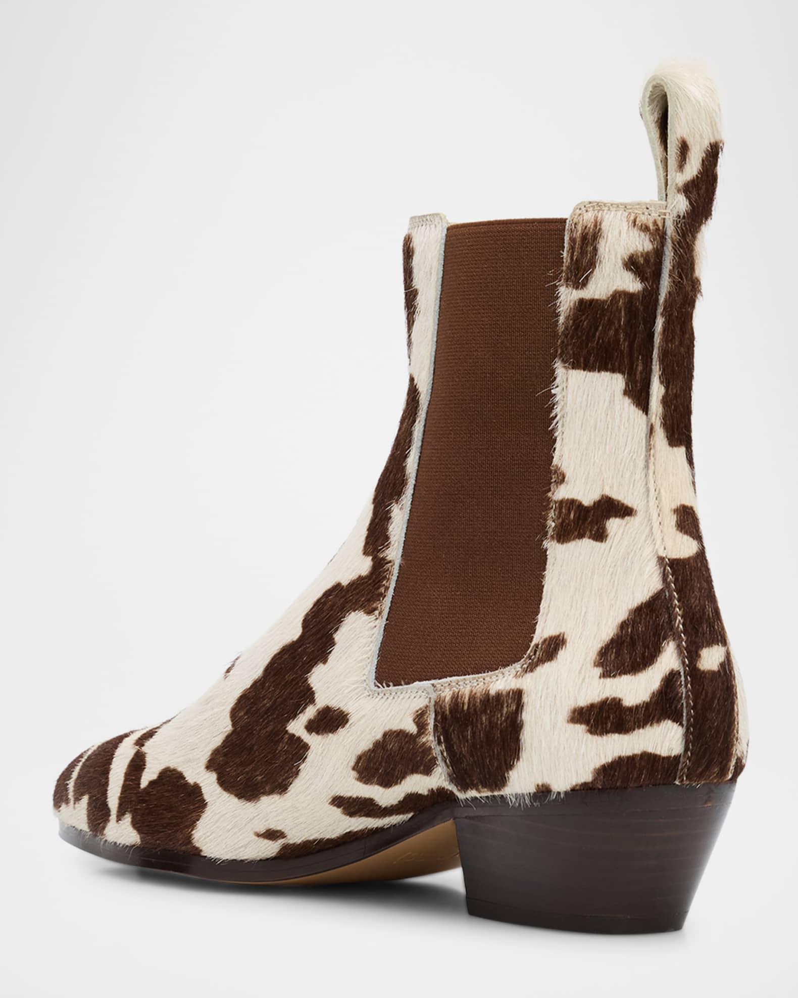 Ella Cow-Print Pony Hair Chelsea Booties Product Image