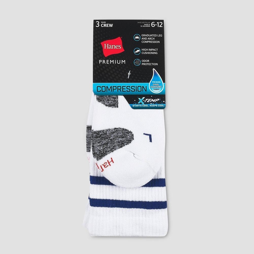 Hanes Premium Men's Compression Crew Socks 3pk Blue 6-12: Arch Support, Moisture Wicking, Breathable Product Image