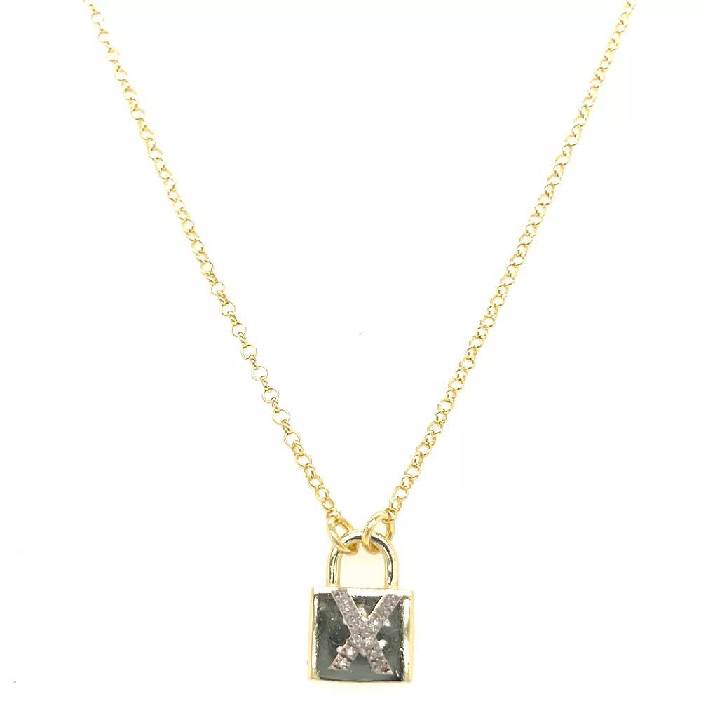 Meshmerise 18k Gold Over Silver 1/8 Carat T.W. Diamond Initial Padlock Necklace, Women's, Size: 16-18" ADJ, Gold Tone X Product Image