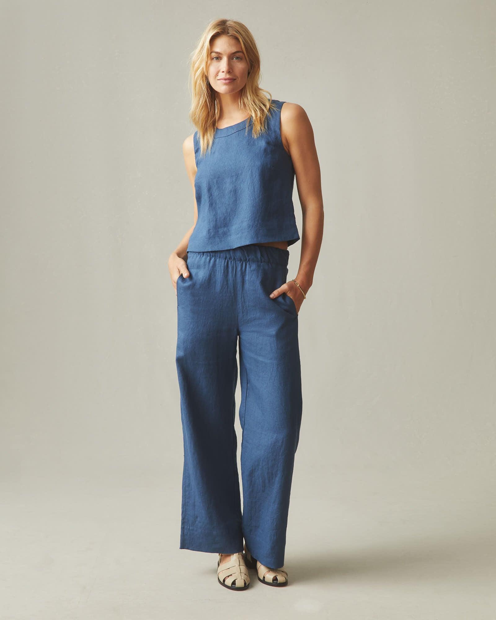 Women's Linen Wide Leg Pant - Marine Navy Product Image