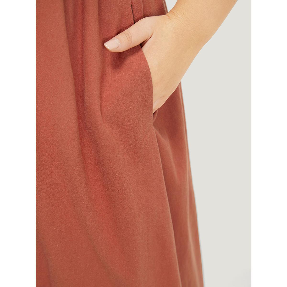 Plus Size Color Block Contrast Pocket Flutter Hem Knot Cami Dress Rust Women Casual Adjustable Straps Spaghetti Strap Sleeveless Curvy Midi Dress BloomChic 12/L Product Image
