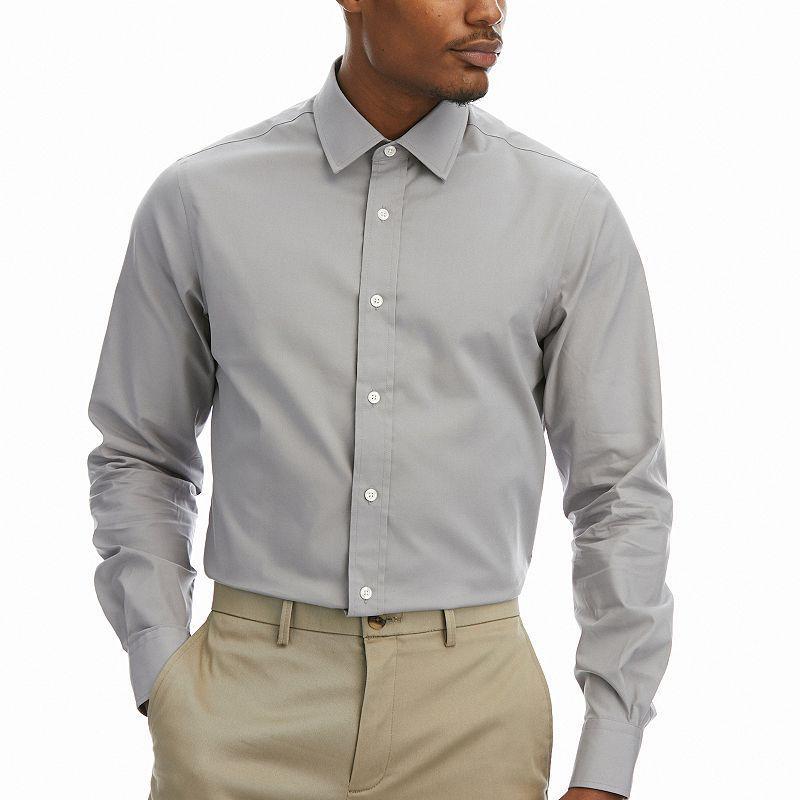 Men's Haggar® Premium Comfort Slim Fit Wrinkle Resistant Dress Shirt, Size: 18.5-34/35, Gray Solid Product Image