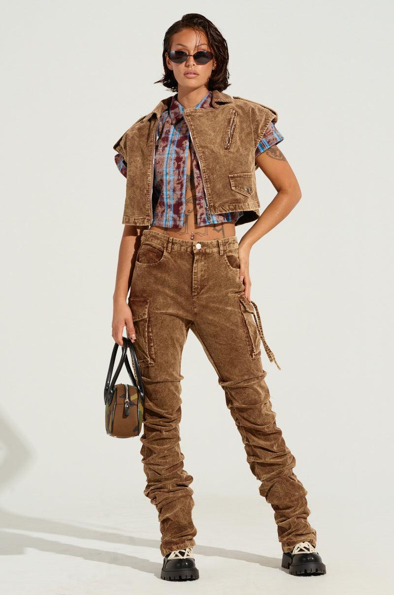 GIVE ME A REASON CORDUROY TOP IN BROWN Product Image