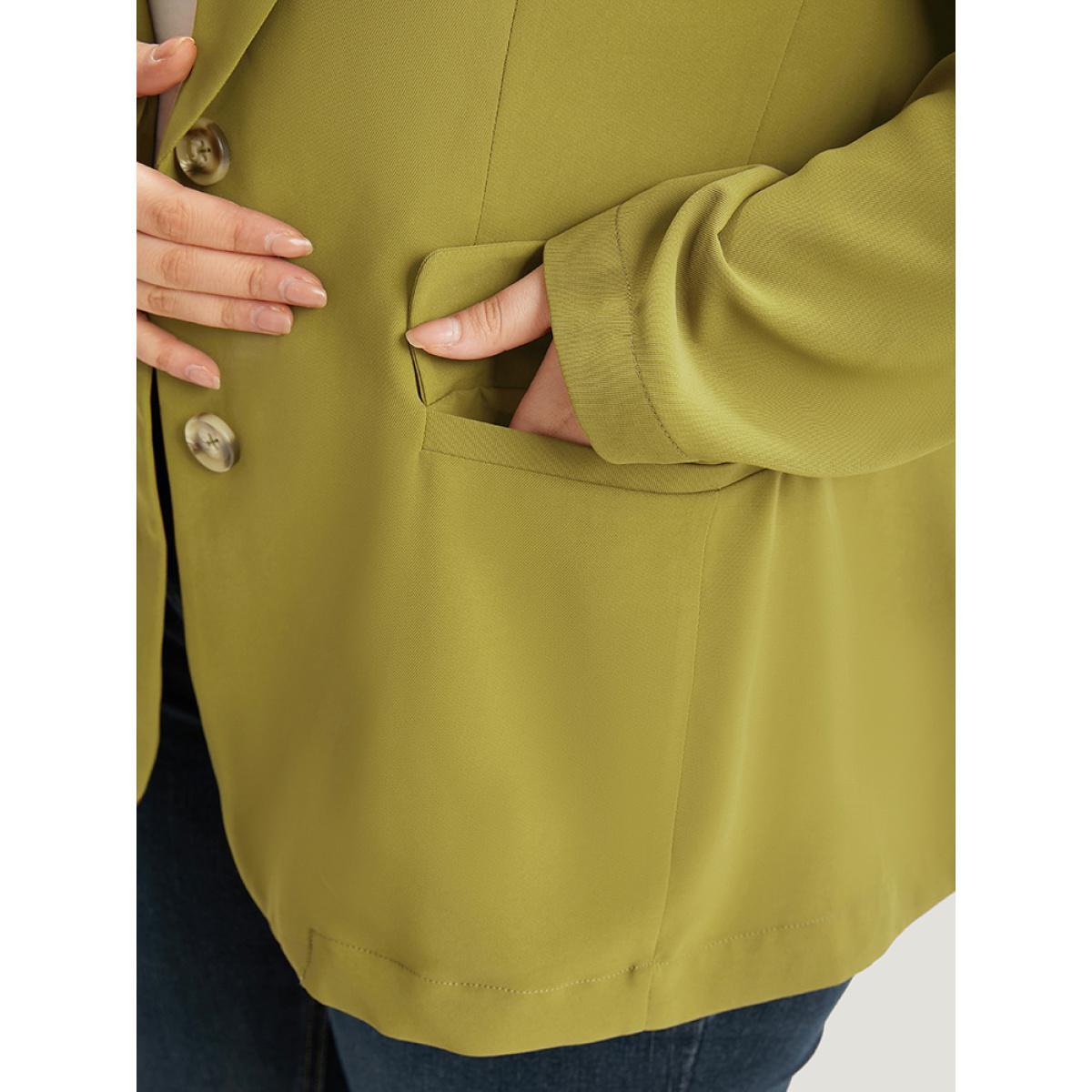 Plus Size Plain Pocket Button Up Suit Collar Blazer Olive Women Dailywear Plain Plain Sleeve Long Sleeve Lapel Collar 22-24/3X Pocket Casual Blazers BloomChic Product Image