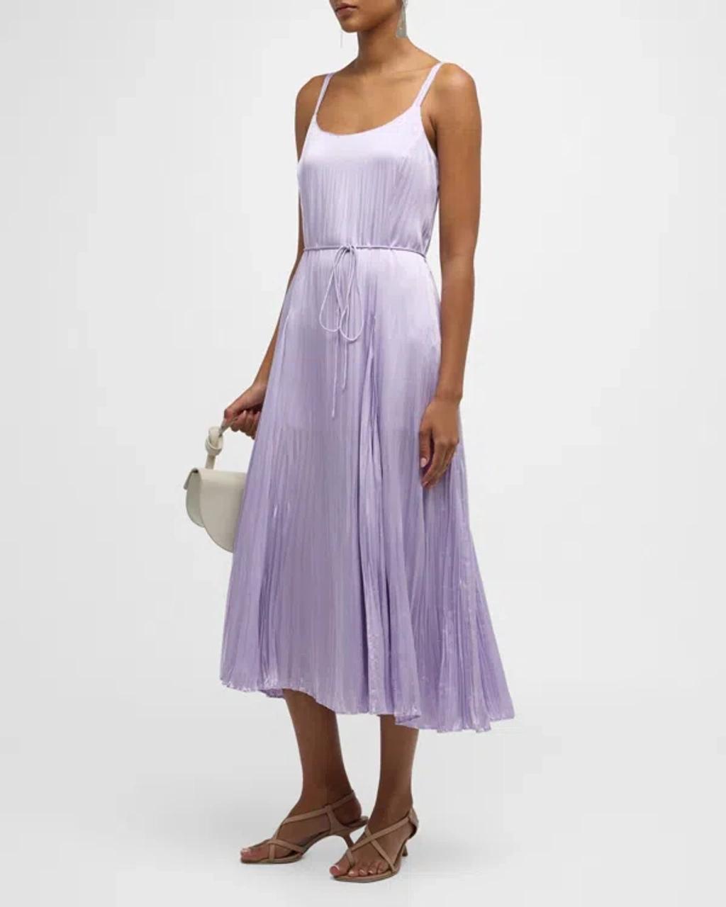 Pleated Crushed Satin Midi Slip Dress In Multi Product Image