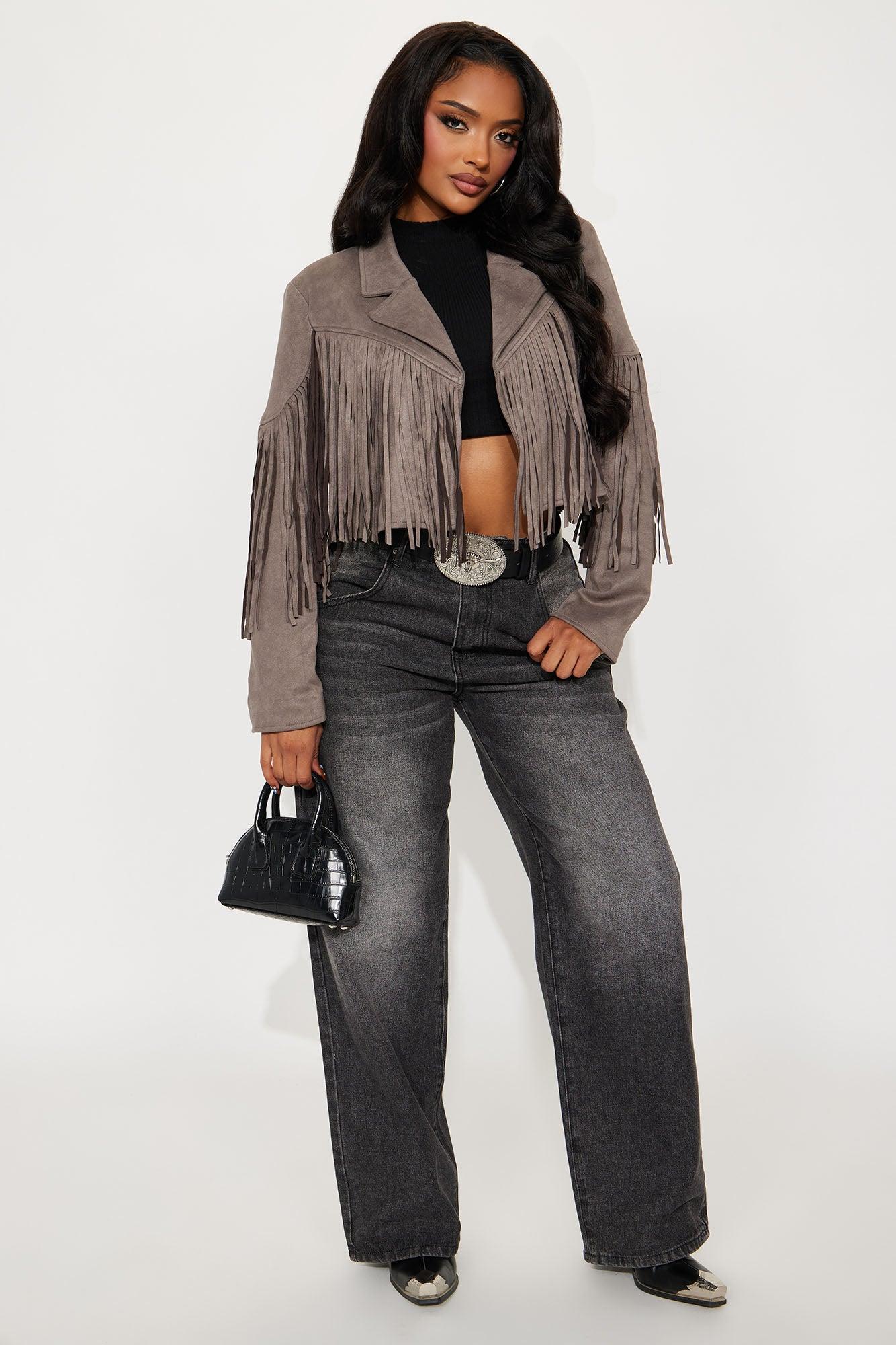 Rodeo Ready Fringe Faux Suede Jacket - Charcoal Product Image