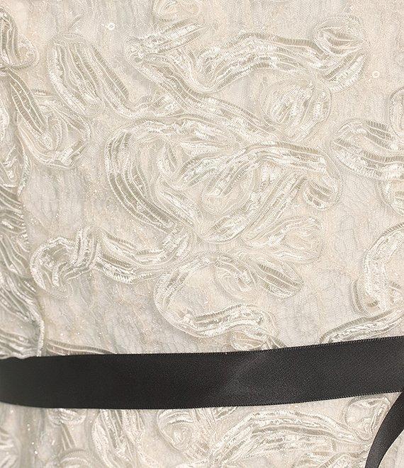Alex Evenings Square Neck 3/4 Sleeve Tie Sash Soutache Blouse Product Image