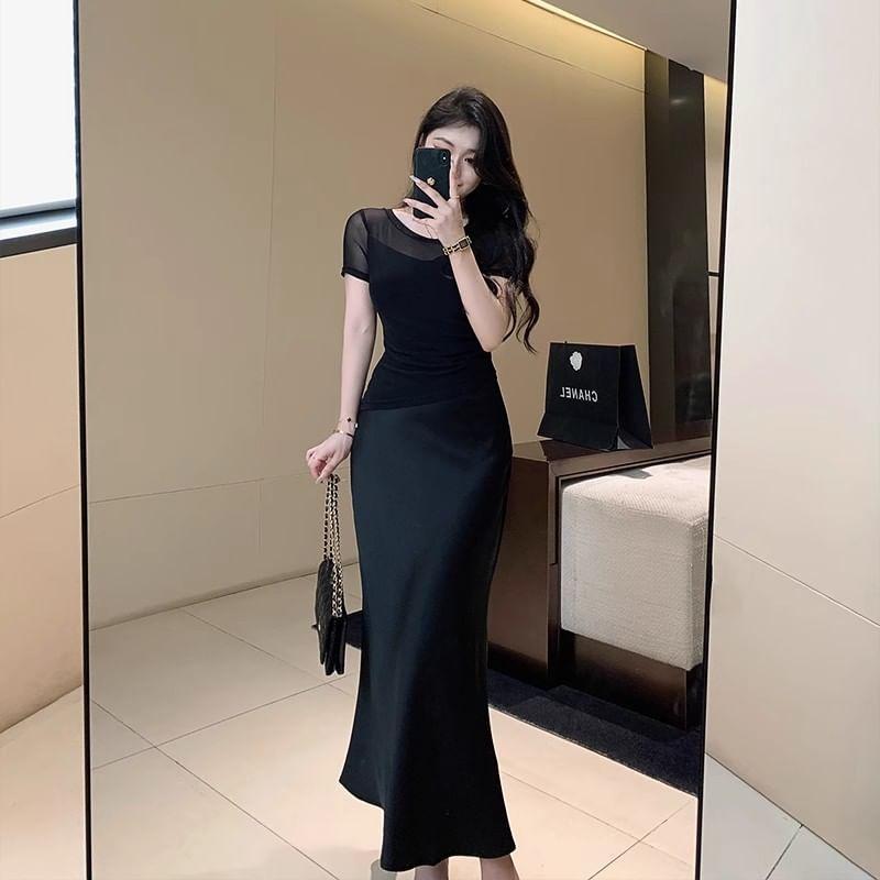 High Rise Plain Maxi A-Line Skirt Product Image