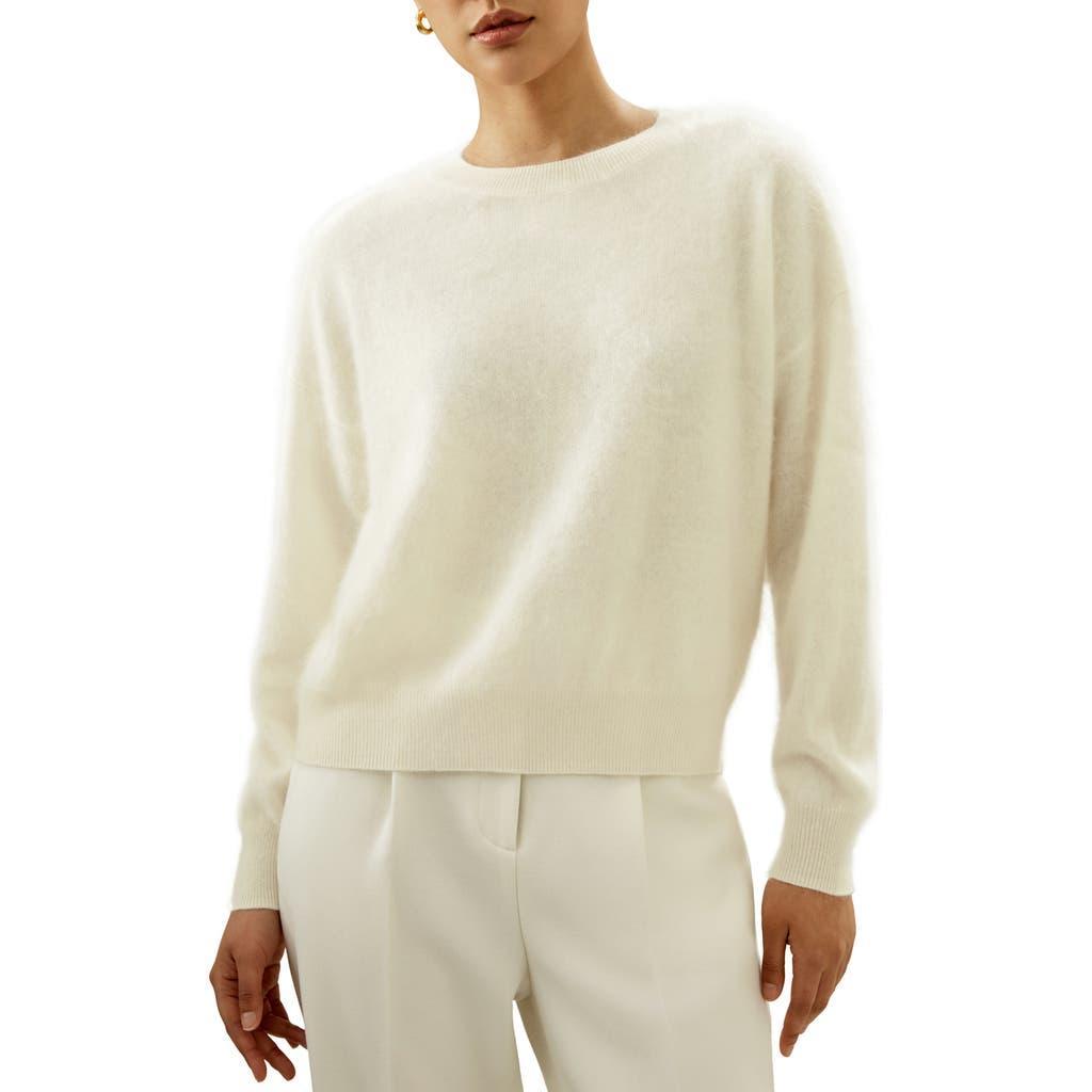 Lilysilk Classic Round Neck Cashmere Sweater for Women in White at Nordstrom, Size Small Product Image