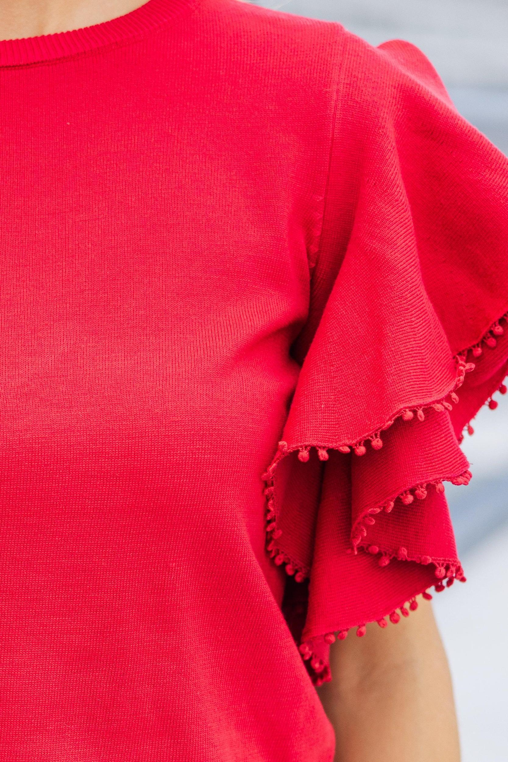 My Kind Of Love Red Pompom Sweater Female Product Image