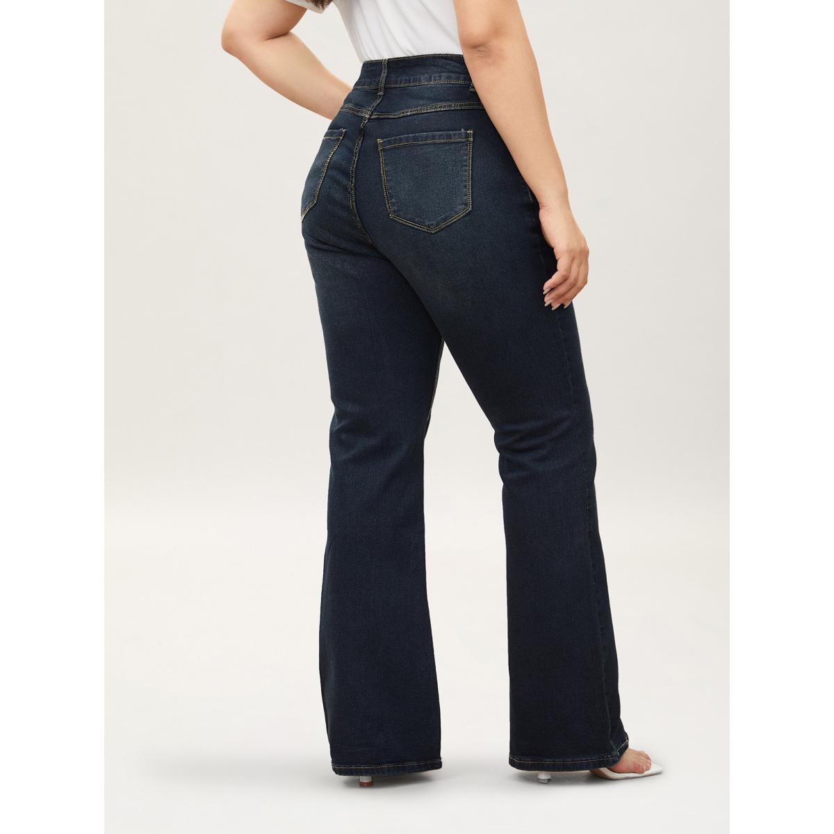 Plus Size Bootcut Very Stretchy Mid Rise Medium Wash Sculpt Waist Jeans Women Darkindigo Elegant Plain Non High stretch Slanted pocket Jeans BloomChic 20/2X Product Image
