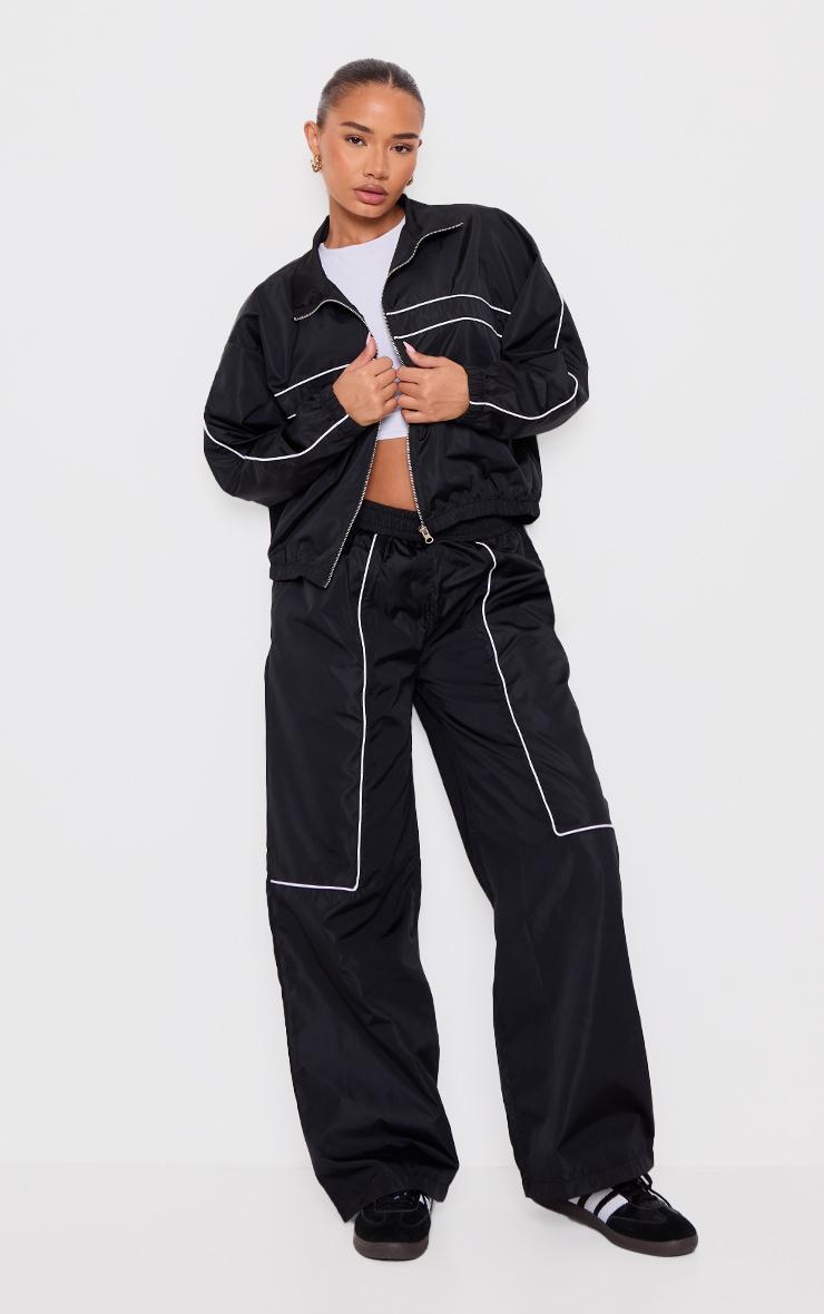 Petite Black Contrast Piping Shell Track Jacket Product Image