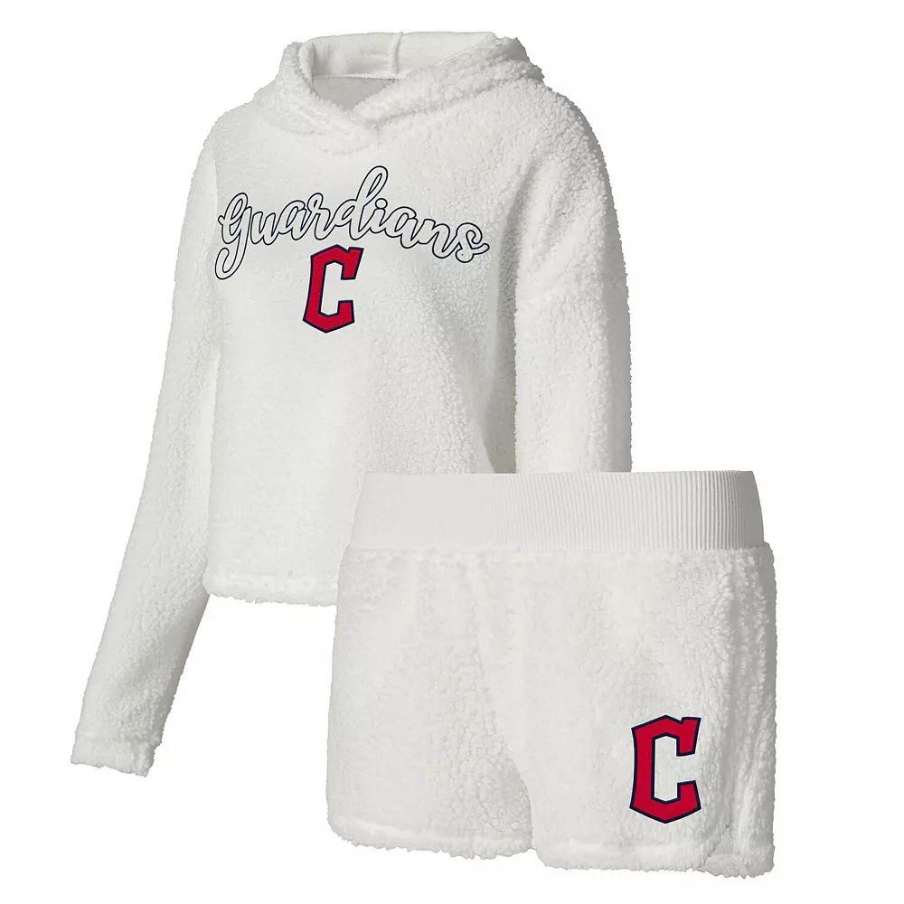 Women's Concepts Sport Cream Cleveland Guardians Fluffy Hoodie Top & Shorts Sleep Set, Size: Large, Grd Beige Product Image