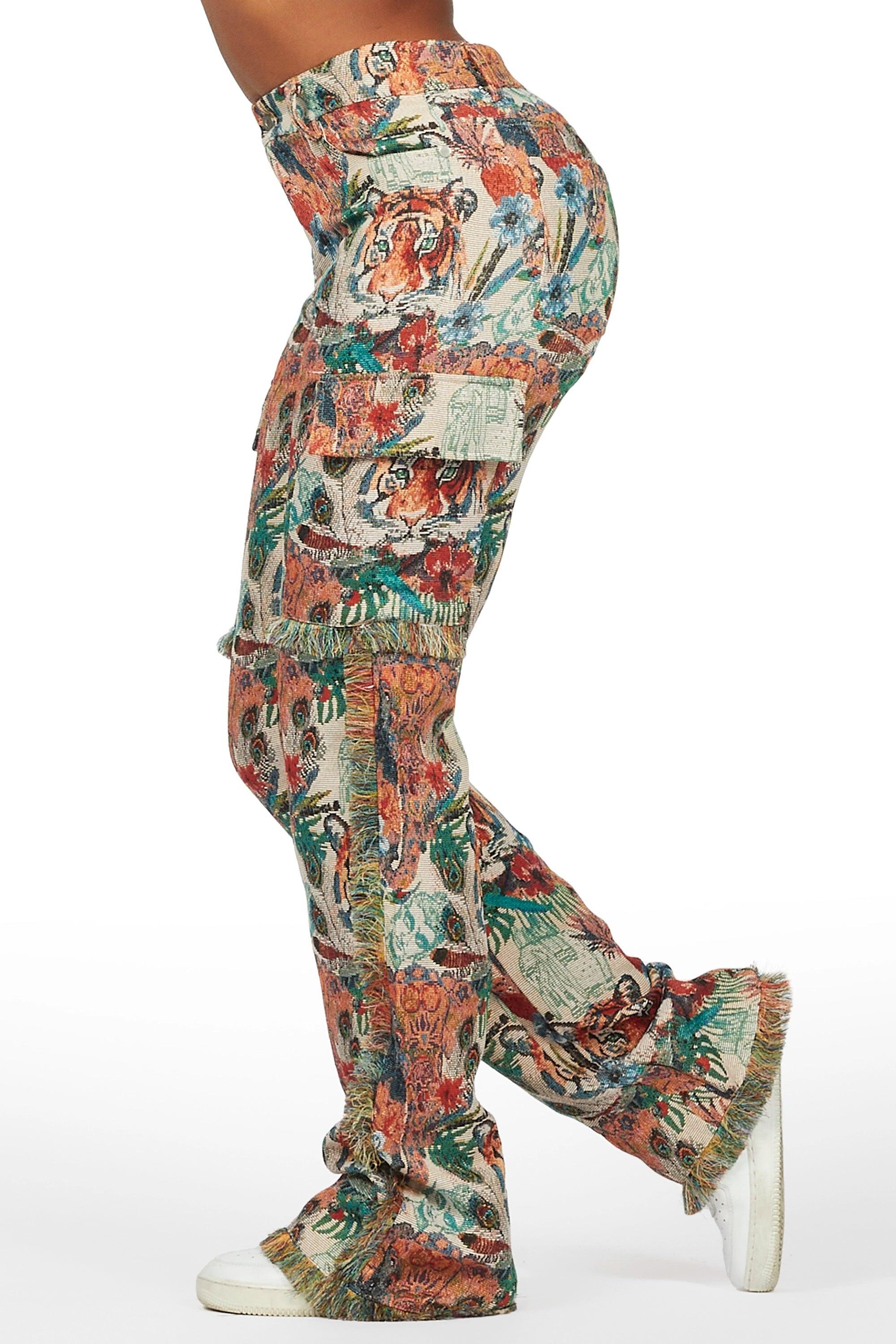 Rena Beige Tapestry Stacked Pant Female Product Image
