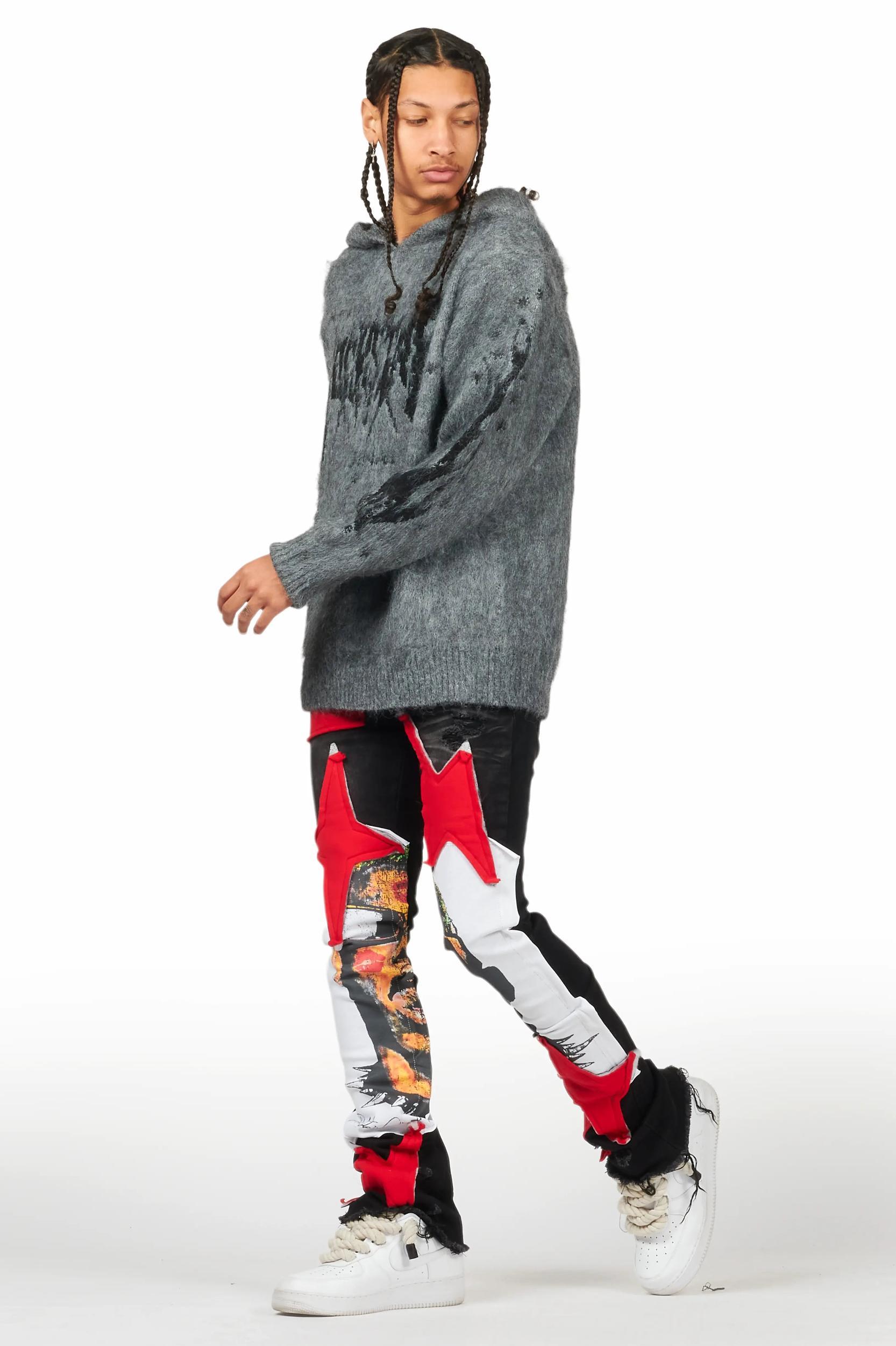 Savage Black/Red Patchwork Stacked Flare Jean Male Product Image