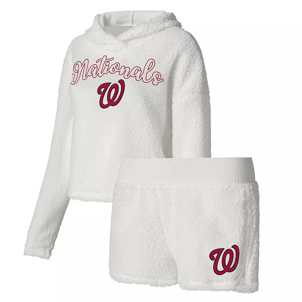 Women's Concepts Sport Cream Washington Nationals Fluffy Hoodie Top & Shorts Sleep Set, Size: Large, Beige Product Image