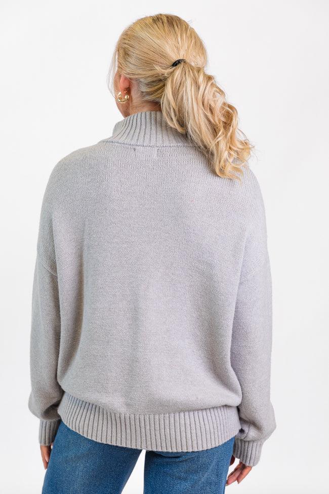 Roll With It Grey and Green New York Embroidered Quarter Zip Sweater FINAL SALE Product Image