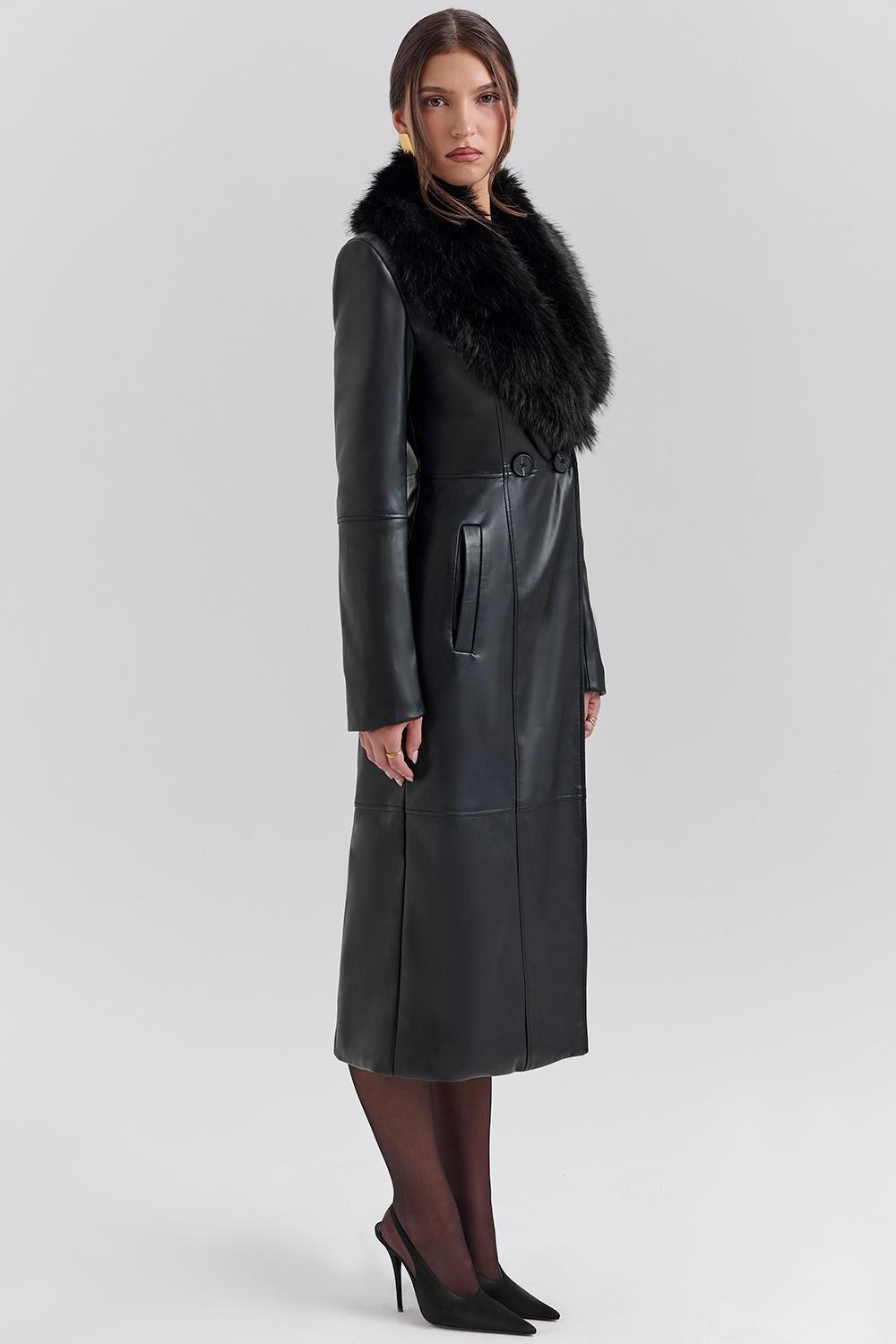 Marcel Black Faux Fur Trimmed Vegan Leather Coat Product Image