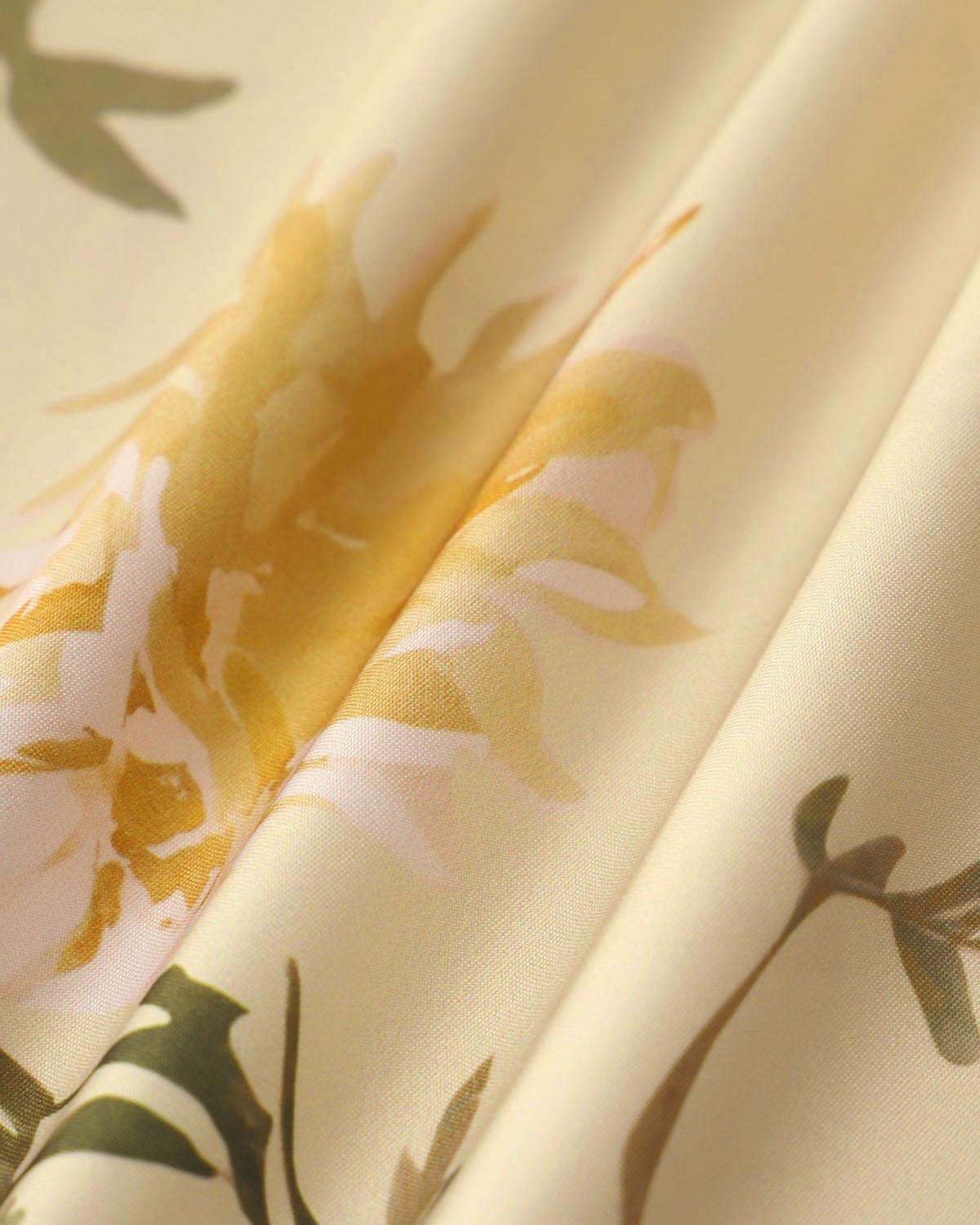 Yellow Floral Shirred Slip Midi Dress Product Image