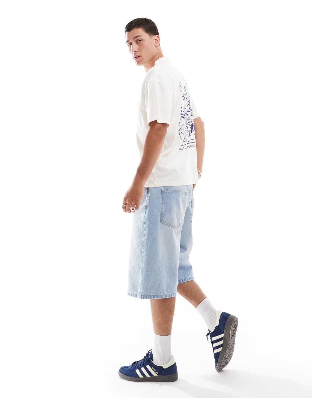 Jack & Jones oversized T-shirt with palm tree back print in ecru Product Image