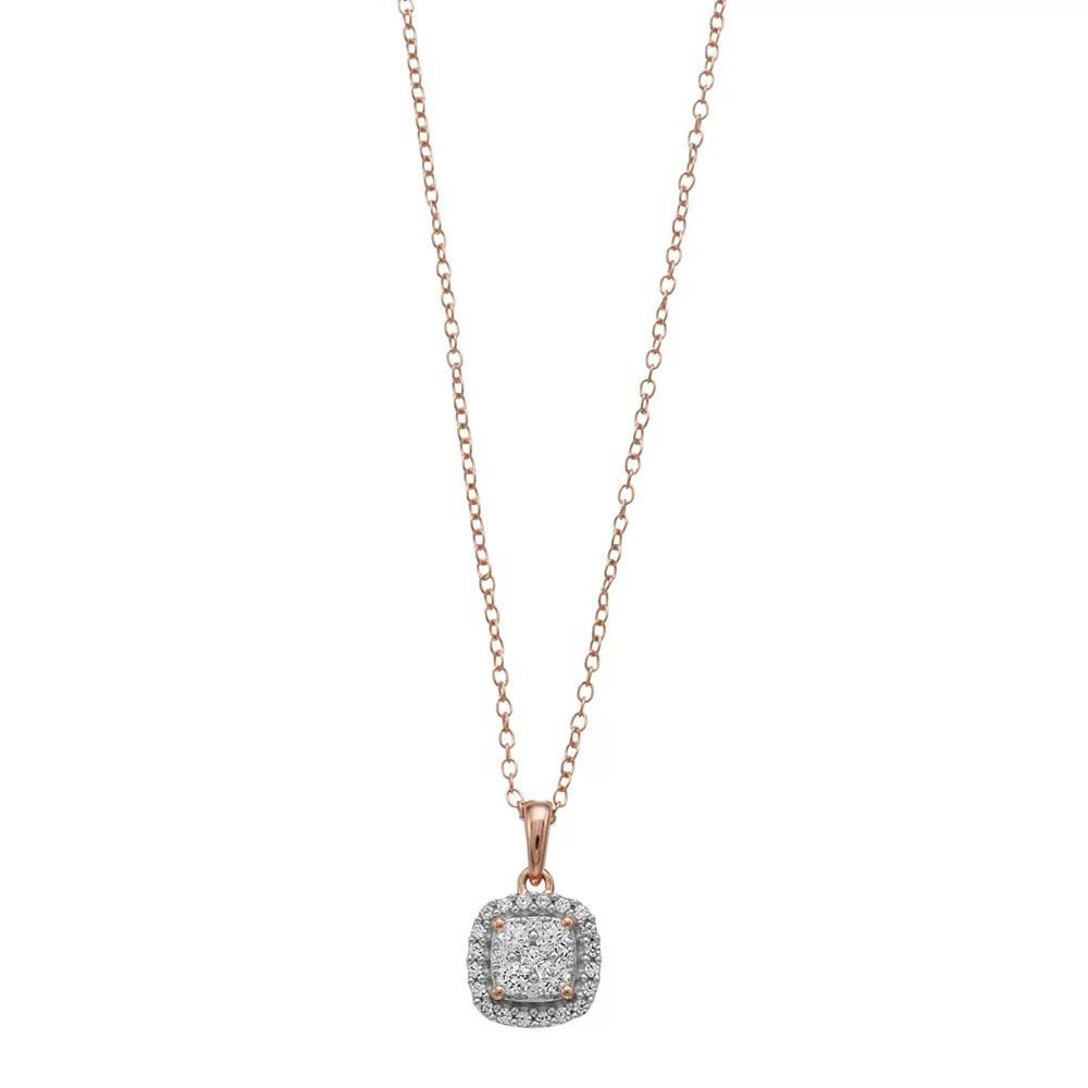 Sterling Silver 1/4 Carat T.W. Diamond Cushion Halo Pendant Necklace, Women's, Size: 18", Pink Tone Product Image