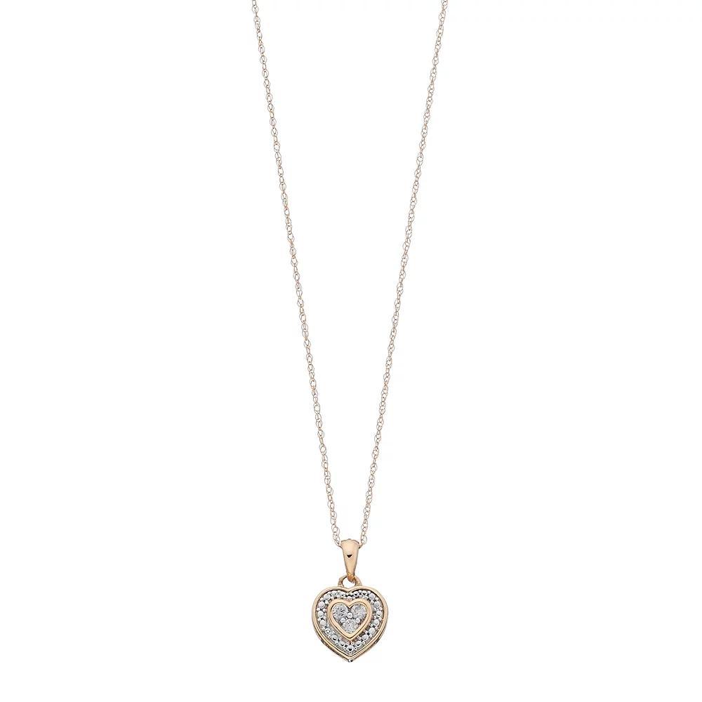 Celebration Gems 10k Gold 1/10 Carat T.W. Diamond Double Heart Pendant, Women's, Size: 18", Yellow Product Image