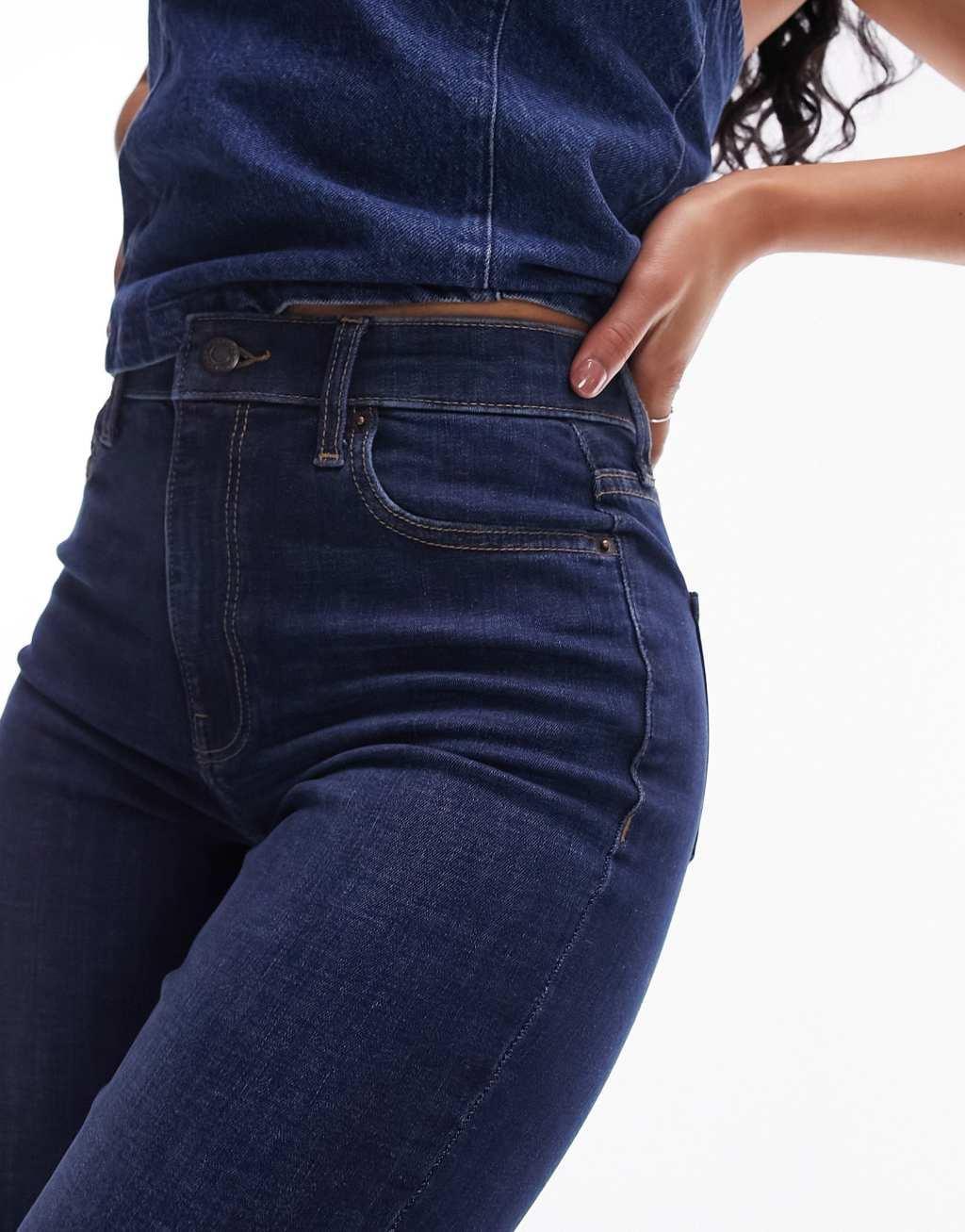 Topshop Hourglass Jamie flare high rise jeans in rich blue  Product Image