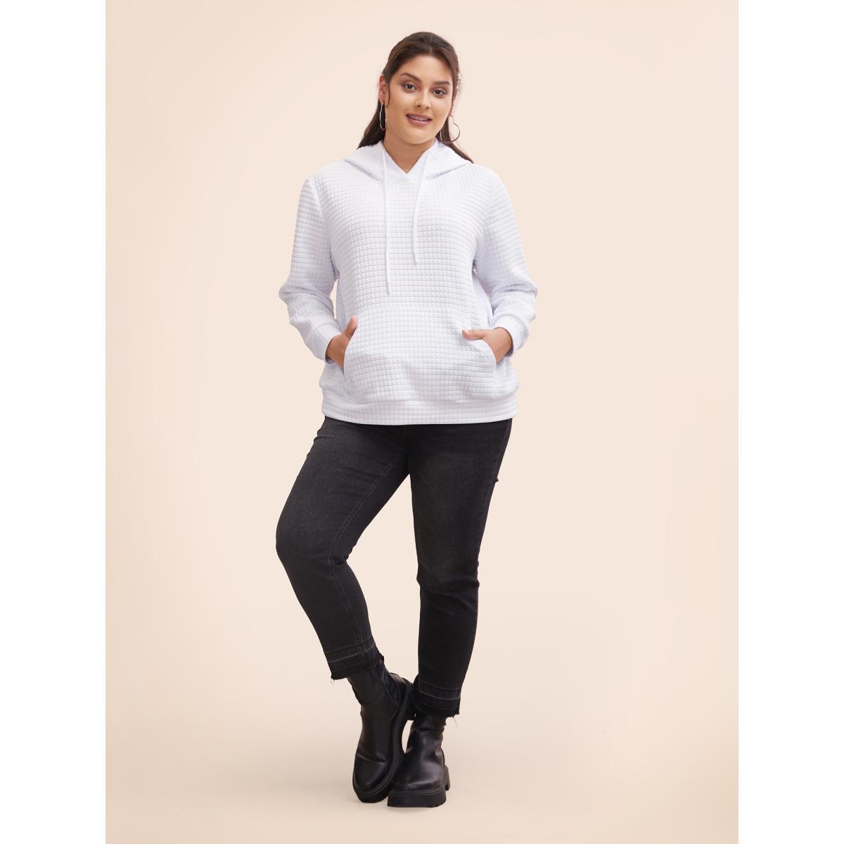Plus Size Textured Hooded Drawstring Kangaroo Pocket Sweatshirt Women WhiteSmoke Casual Texture Hooded Everyday Sweatshirts BloomChic 28/5X Product Image