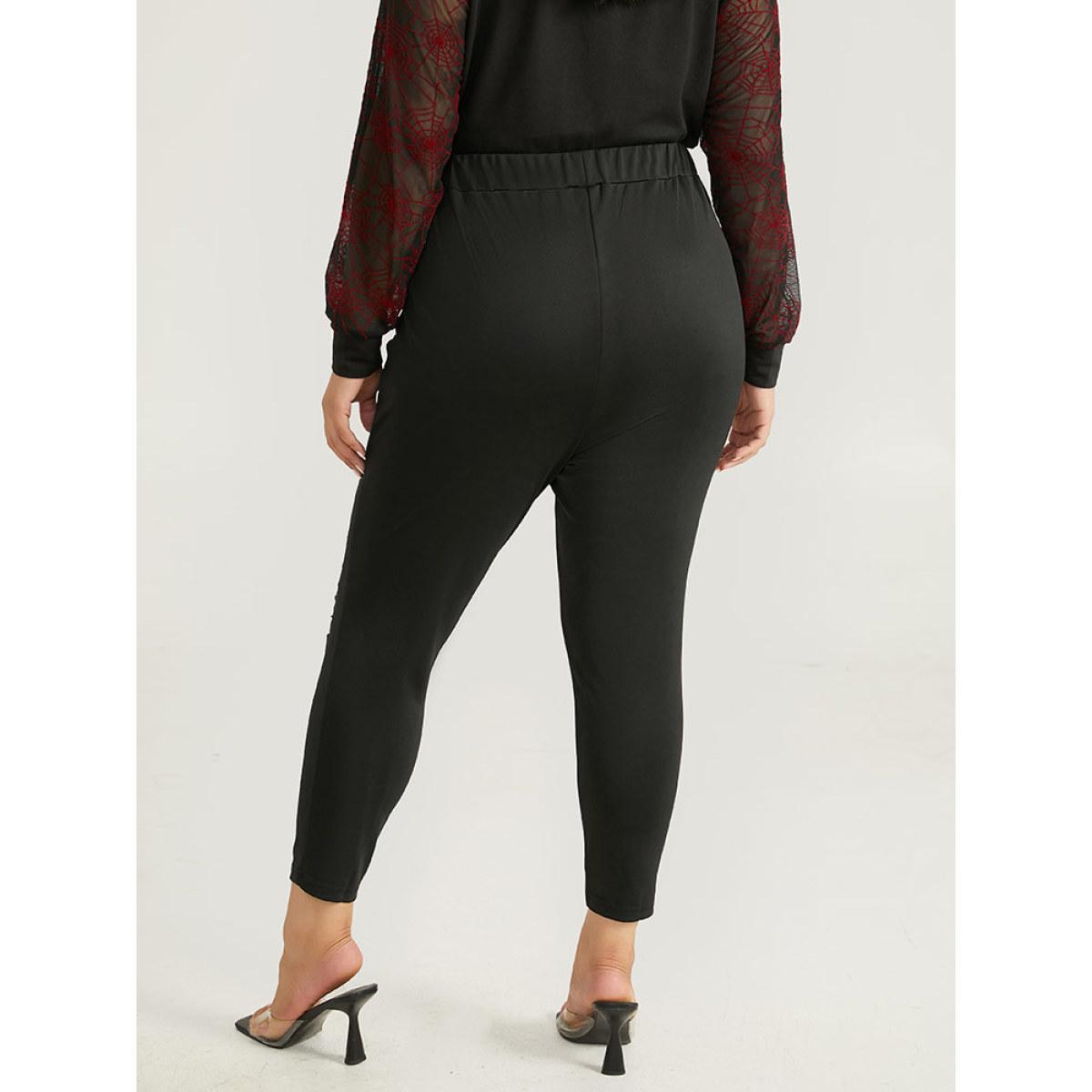 Plus Size Halloween Skinny Plaid Patchwork Metal Nail Leggings Women Black Casual High stretch Skinny High Rise Festival-Halloween Leggings BloomChic 28/5X Product Image