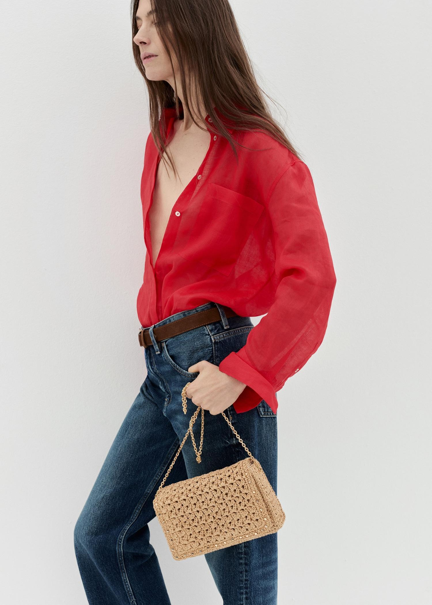 Natural fiber shoulder bag with studs - Women | MANGO USA Product Image
